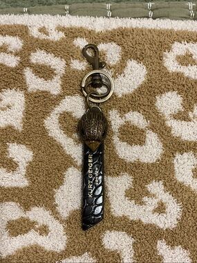 Kurt Geiger Black Croc-Embossed Leather Key Fob with Antique Gold Charm